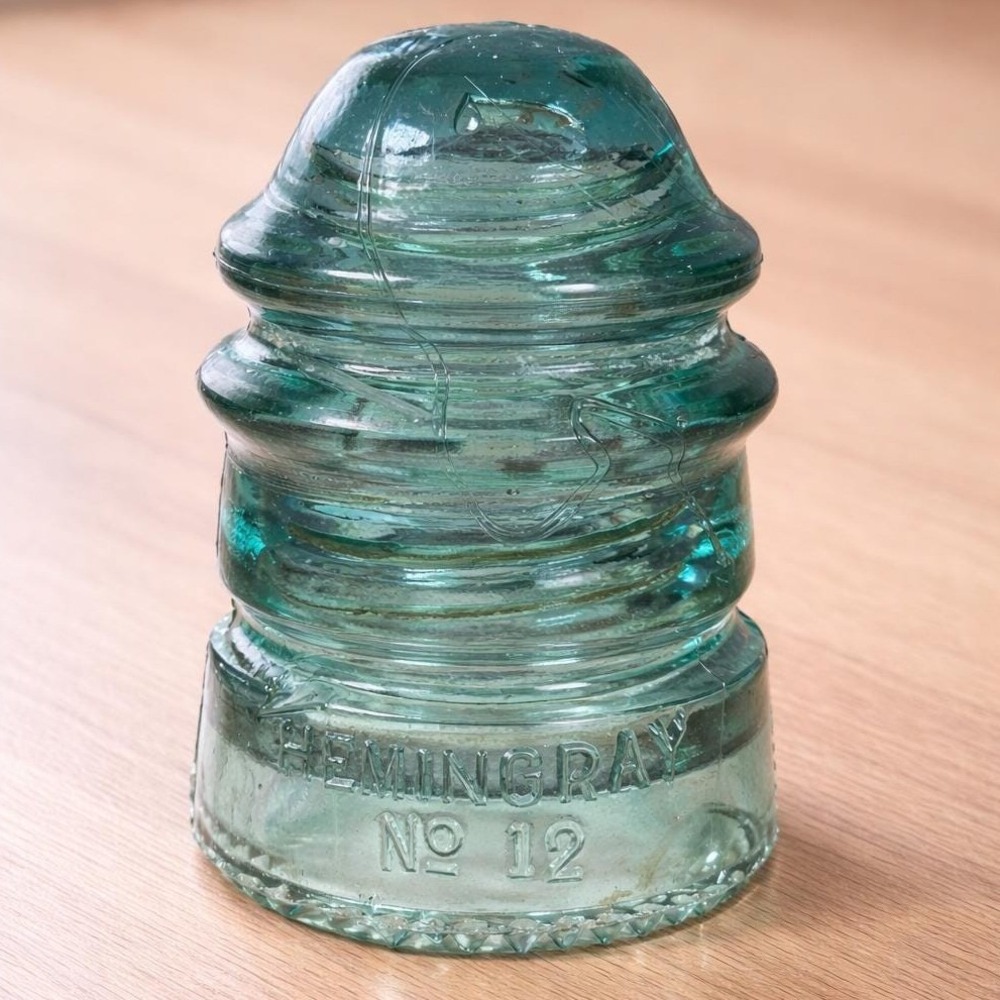 Vintage Hemingray No 12 Glass Insulator Aqua Blue 1893 Patent